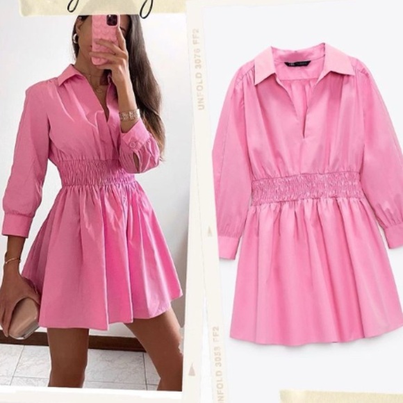 Zara Chic Pink Shirred Women's Mini Dress Small - Picture 2 of 2